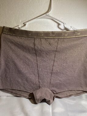 PINK Victoria's Secret Shimmery Mauve Boyshorts with Gold Waistband